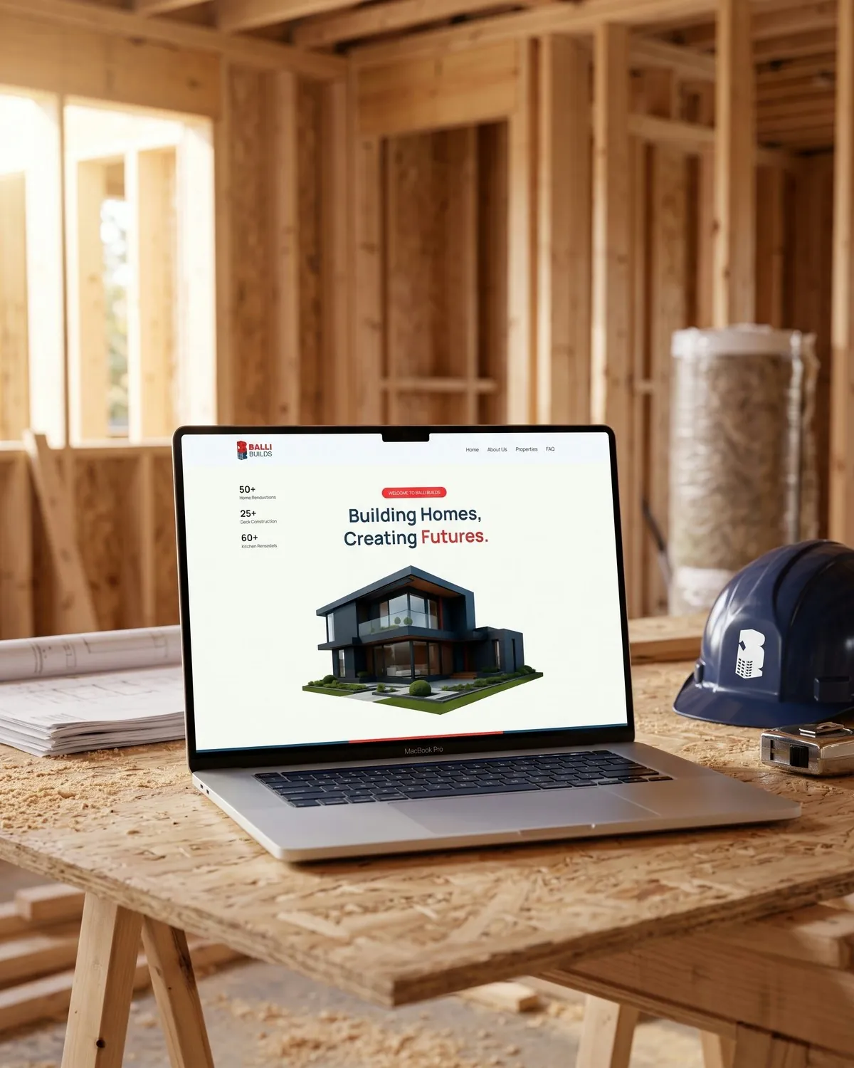 Balli Builds site on a laptop at a job site