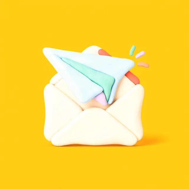 Clay envelope with a paper plane lifting out of it