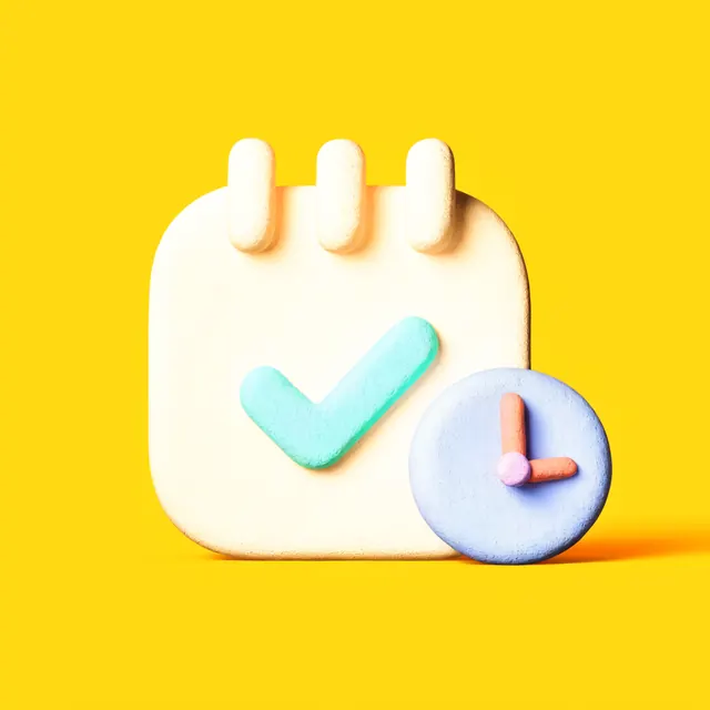 Clay calendar with a checkmark and a clock