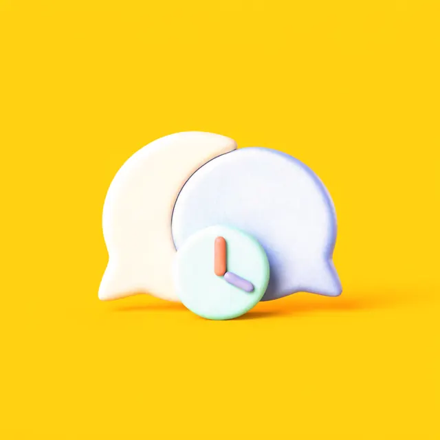 Clay chat bubbles with a clock