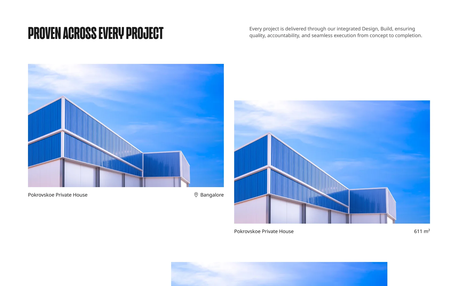 Delivered projects with location and floor area