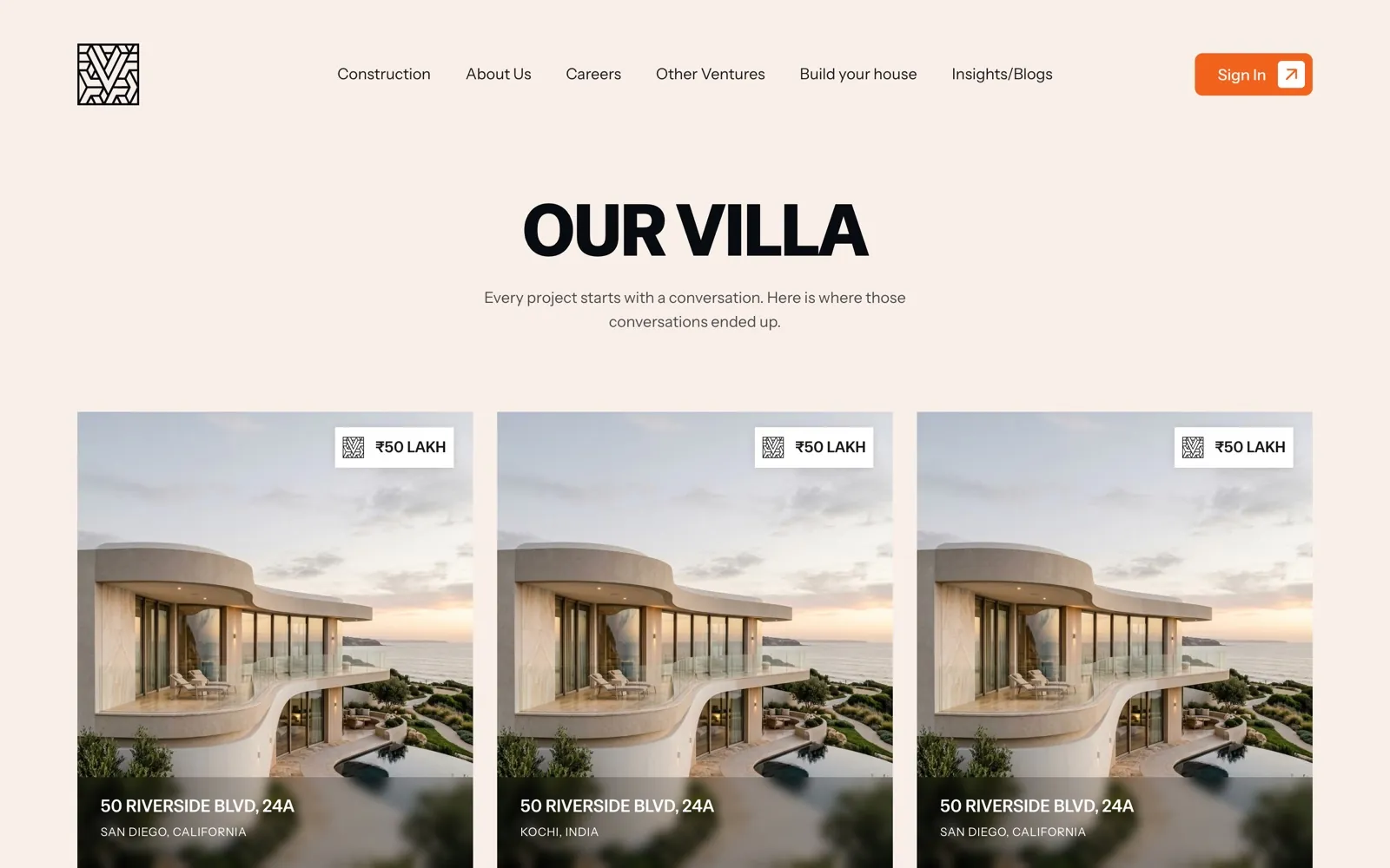 Villa projects listing