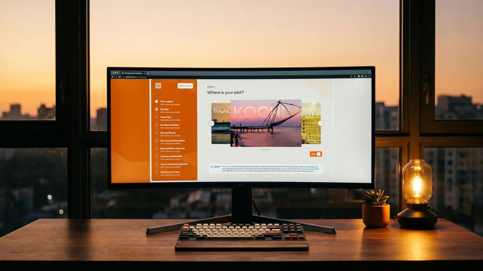 The Build Your House configurator on an ultrawide monitor