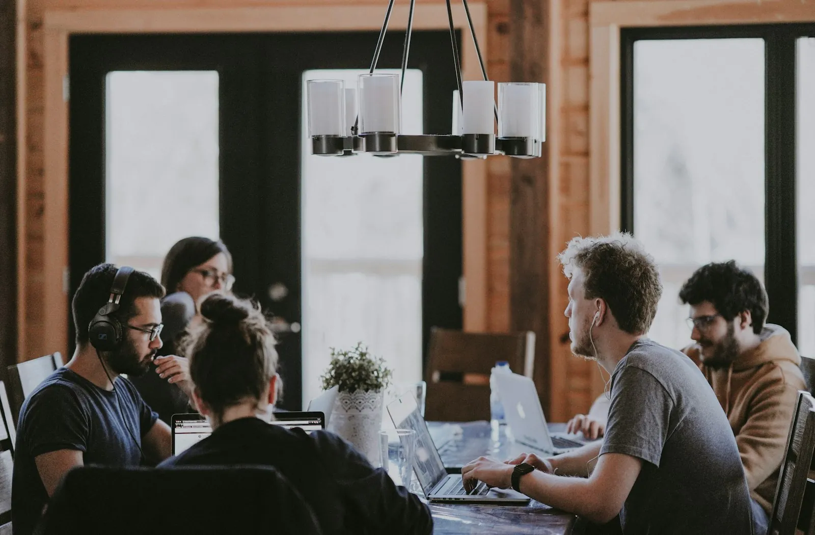 Team collaborating in a bright office
