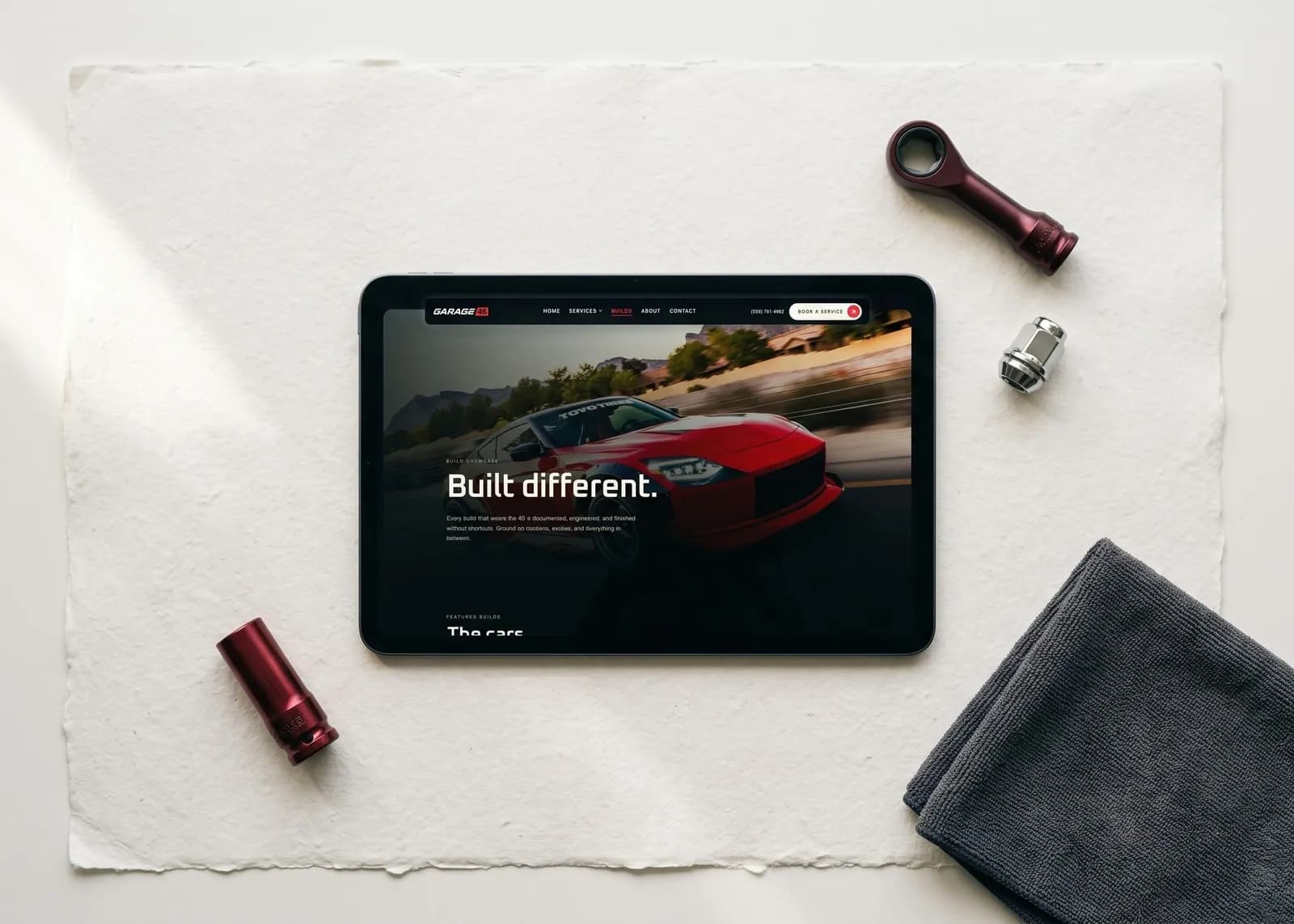 Garage 46 on a tablet flat-lay