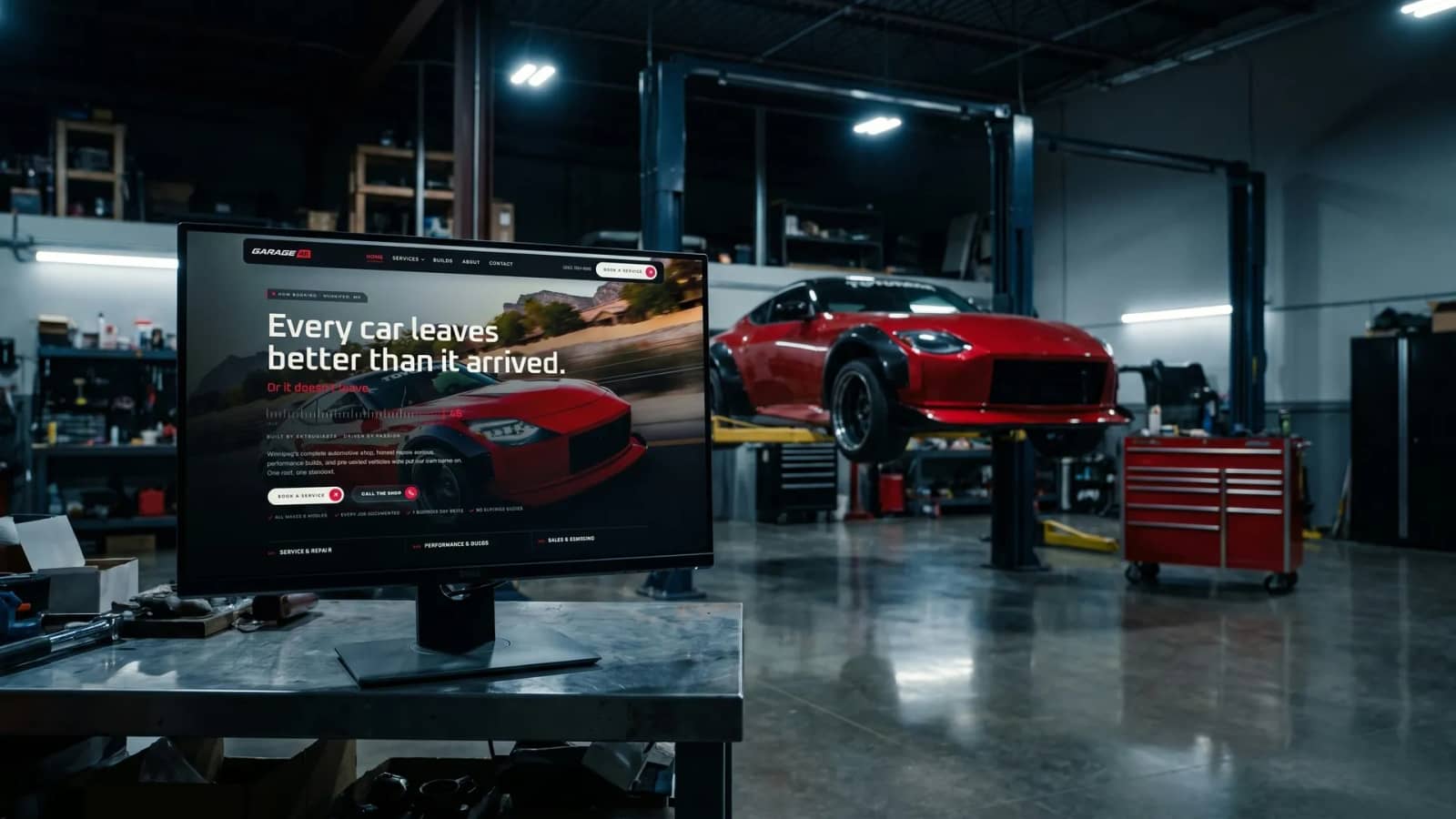 Garage 46 site on a shop-floor monitor