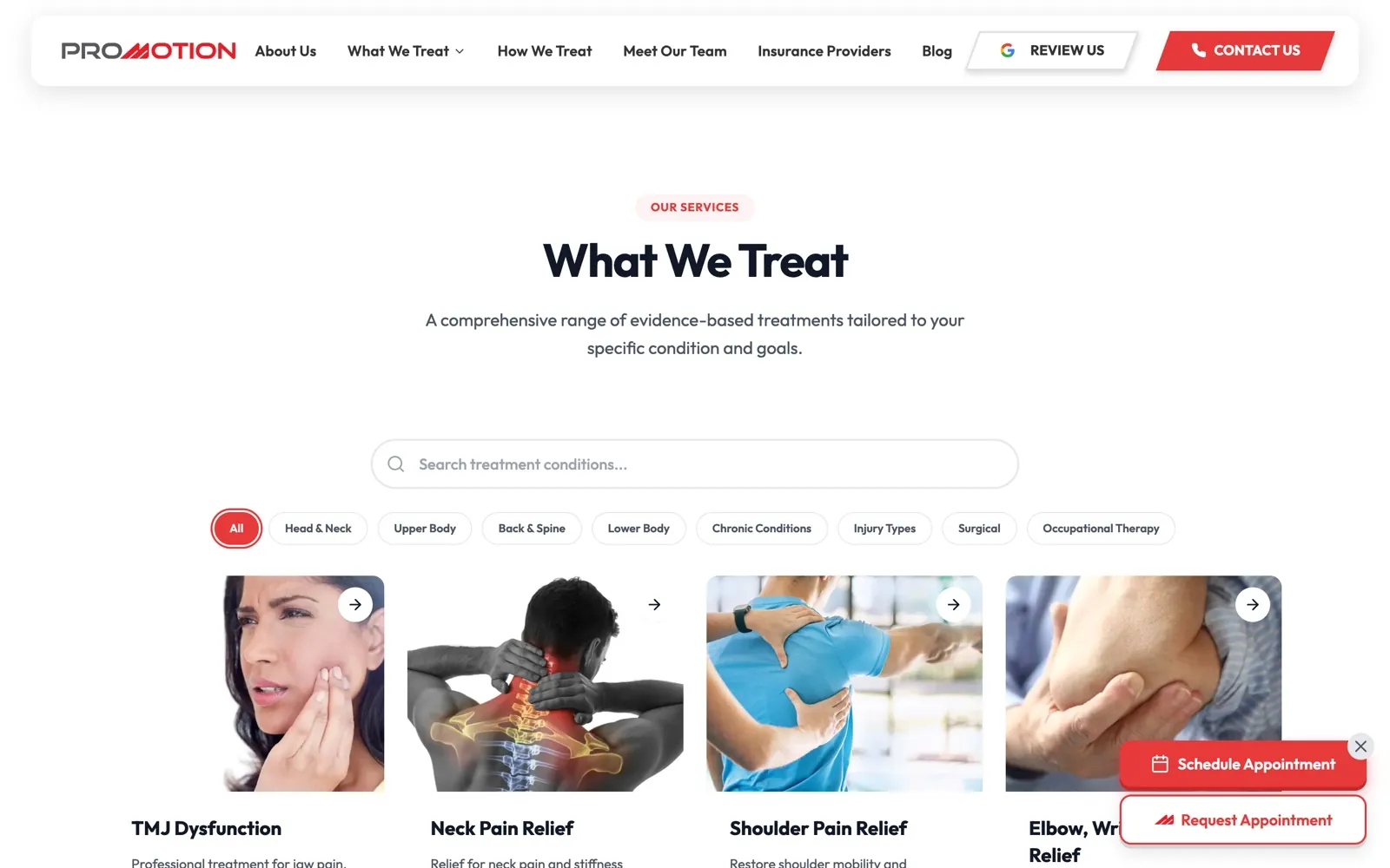 Treatments page