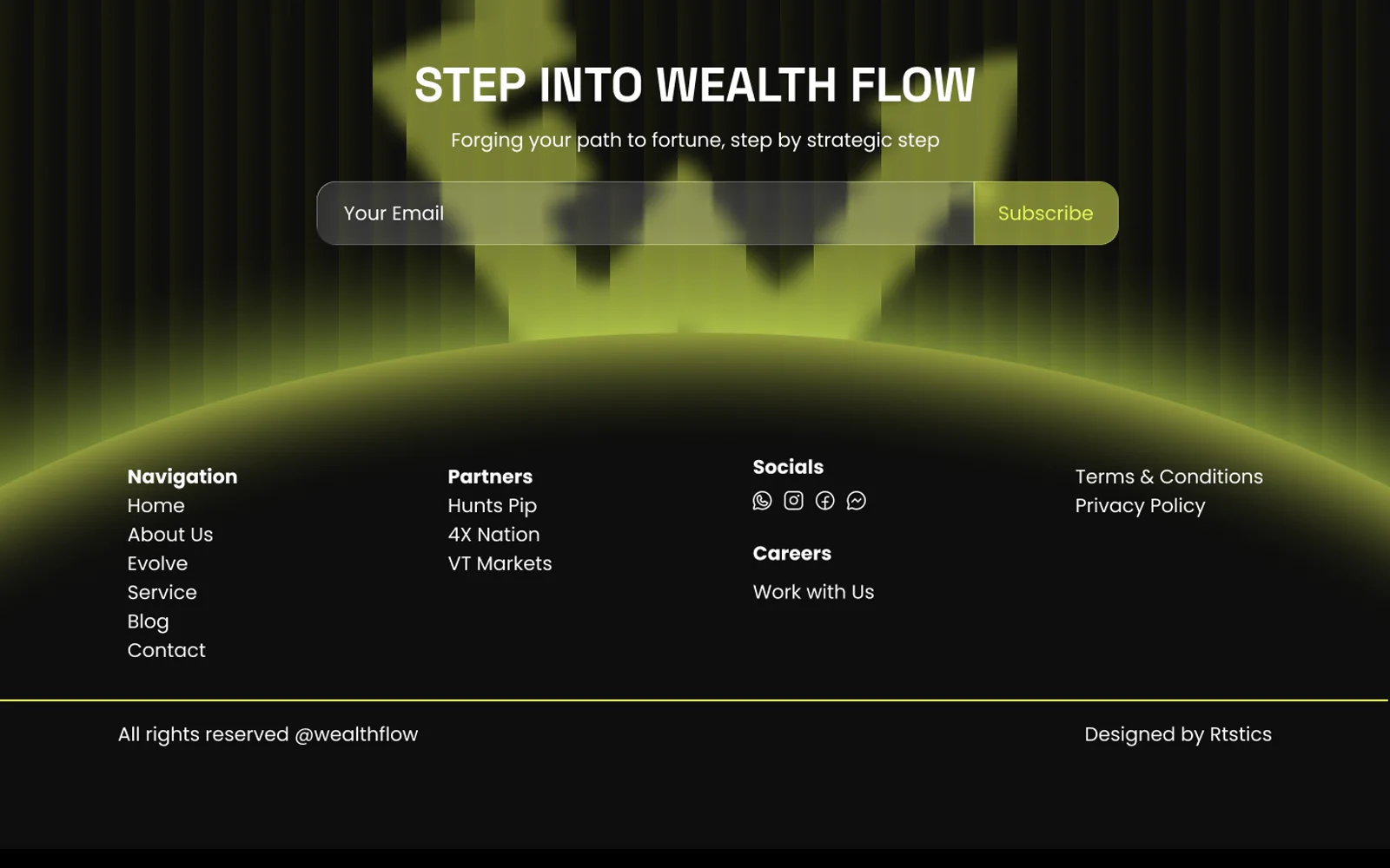 Step into Wealth Flow closing panel and footer